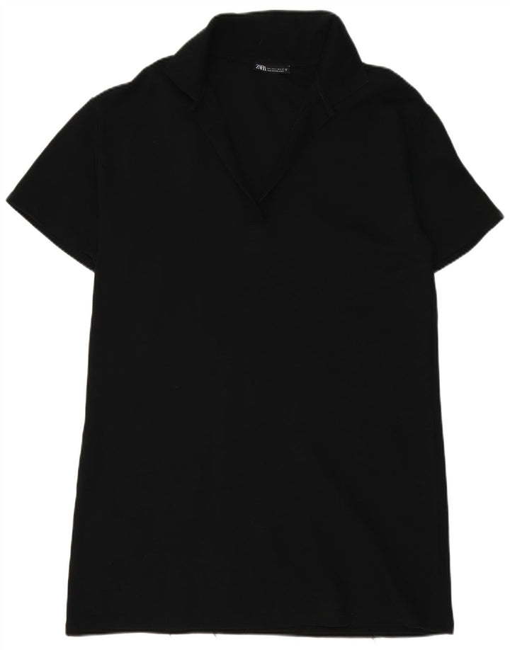 Zara Womens Polo Dress UK 16 Large Black Cotton