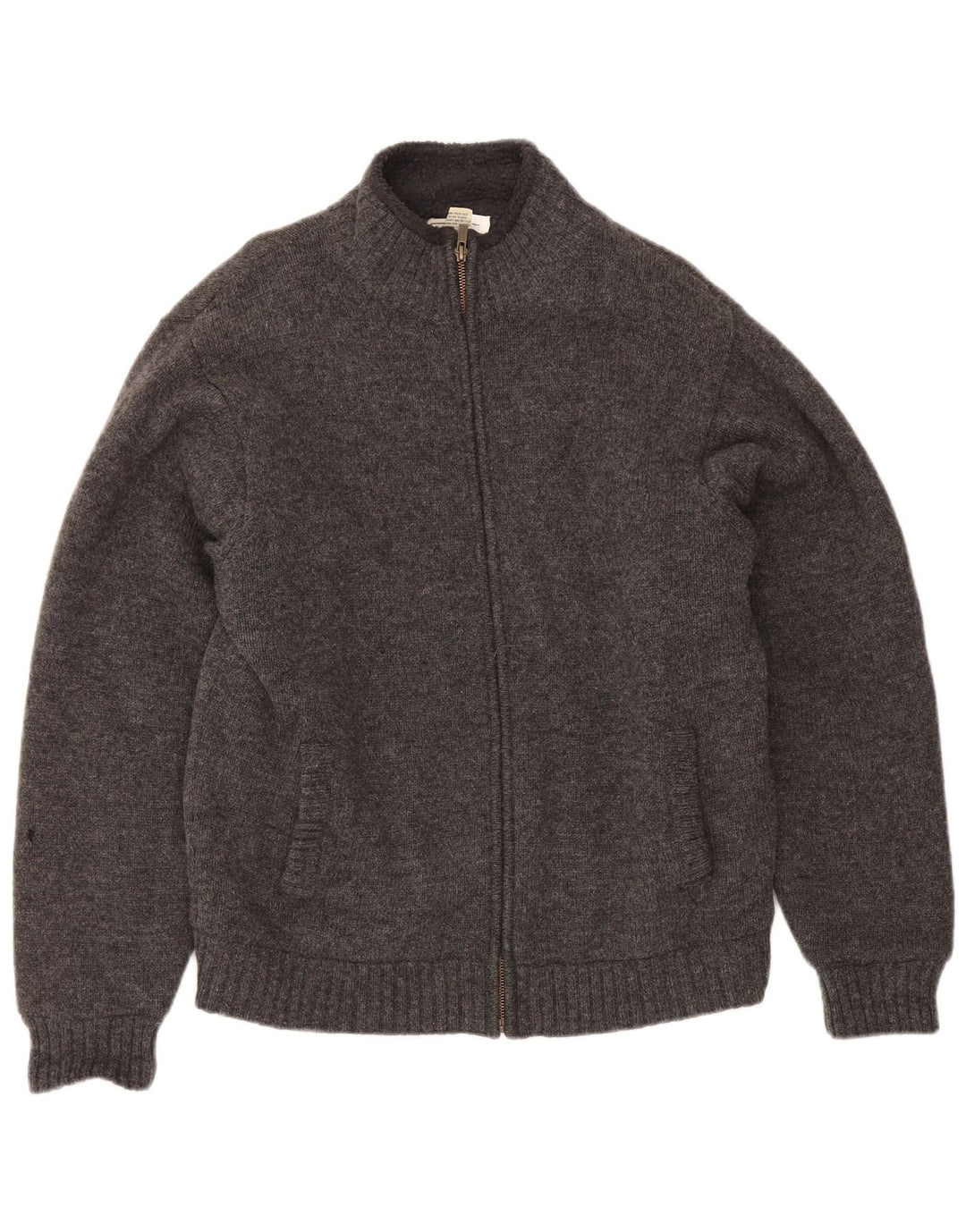 L.L.Bean Mens Sherpa Cardigan Sweater Medium Grey Lambswool