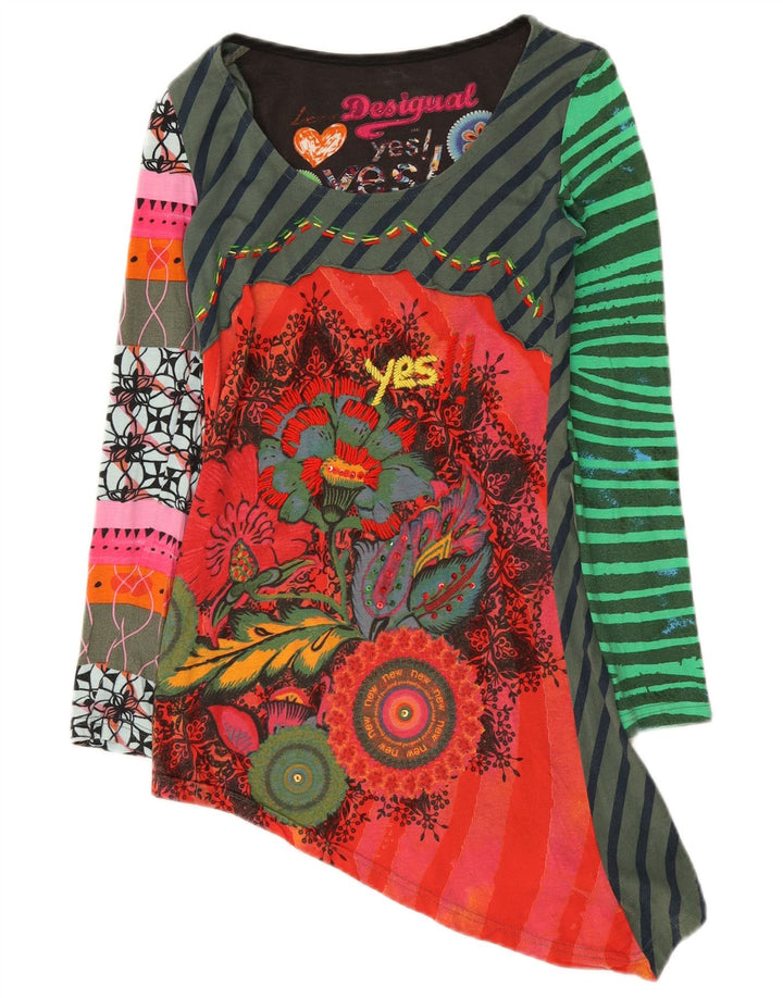 Desigual Womens Long Sleeve Tunic Top UK 6 XS Multicoloured Patchwork