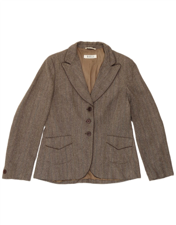 Marella Womens 3 Button Blazer Jacket UK 16 Large Brown Herringbone Viscose