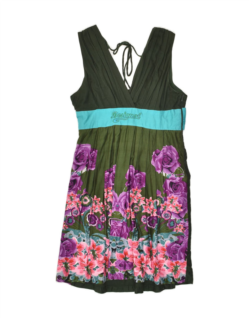 DESIGUAL Womens Sleeveless A-Line Dress UK 12 Medium Green Floral | Vintage Desigual | Thrift | Second-Hand Desigual | Used Clothing | Messina Hembry 