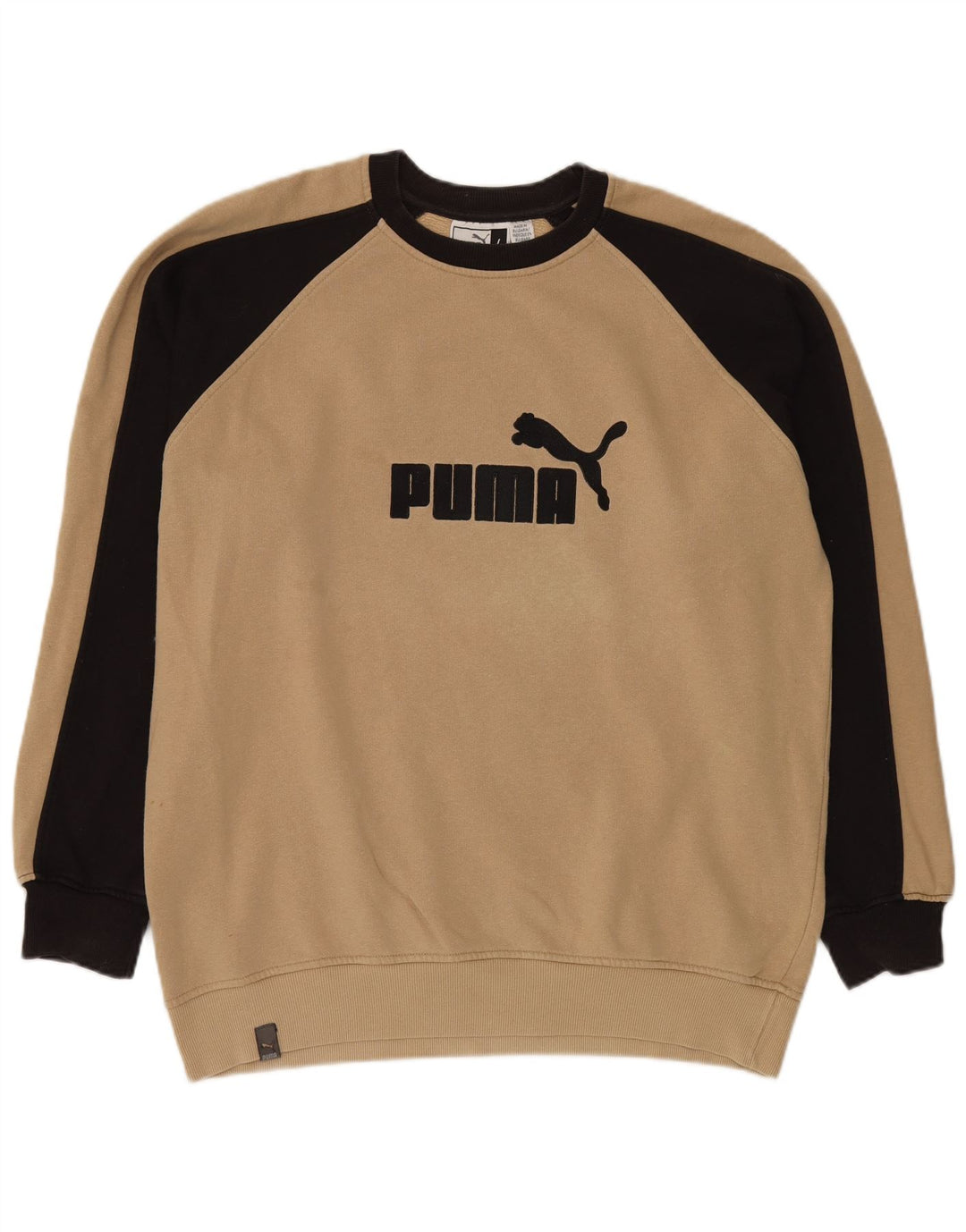PUMA Mens Graphic Sweatshirt Jumper Large Beige Colourblock