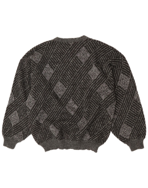 Vintage Mens Crew Neck Jumper Sweater IT 52/54 XL Grey Argyle/Diamond