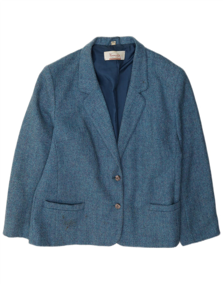 Dunedin Womens 2 Button Blazer Jacket UK 22 3XL Blue Herringbone Wool