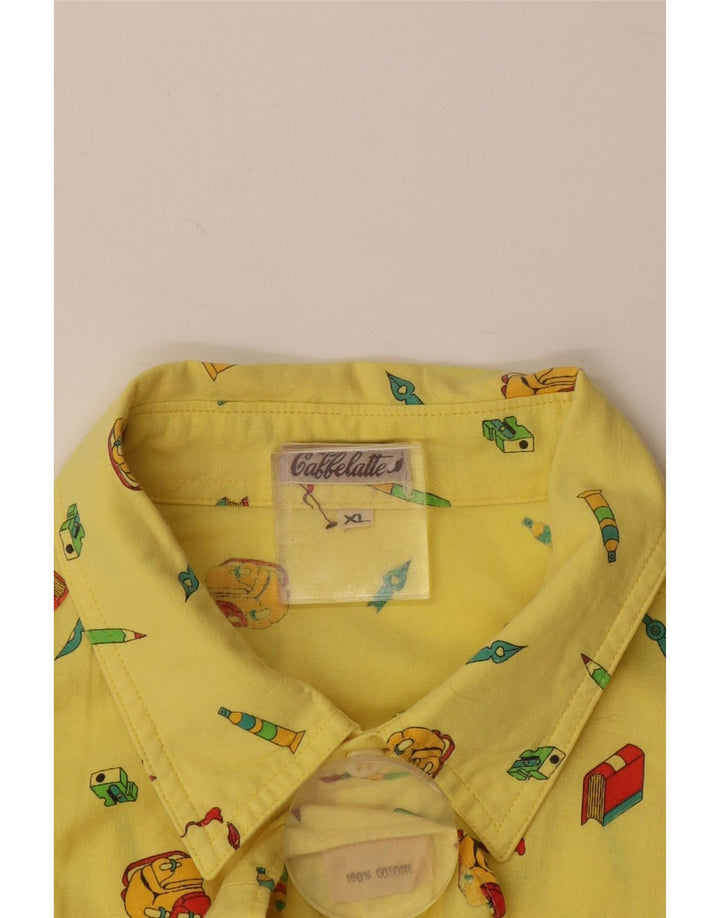 VINTAGE Mens Abstract Pattern Short Sleeve Shirt XL Yellow Cotton