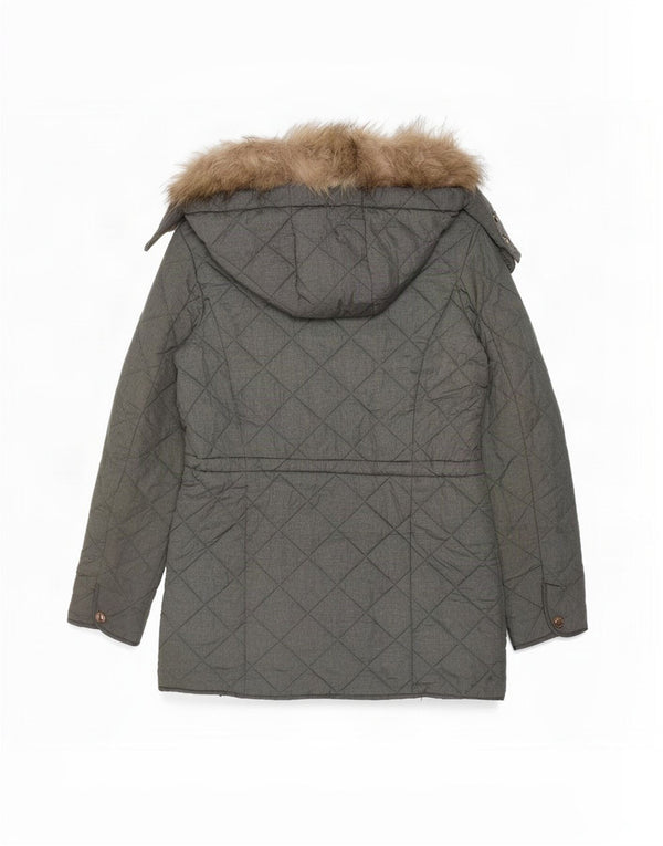 Massimo Dutti Girls Hooded Quilted Jacket 11-12 Years Grey Nylon