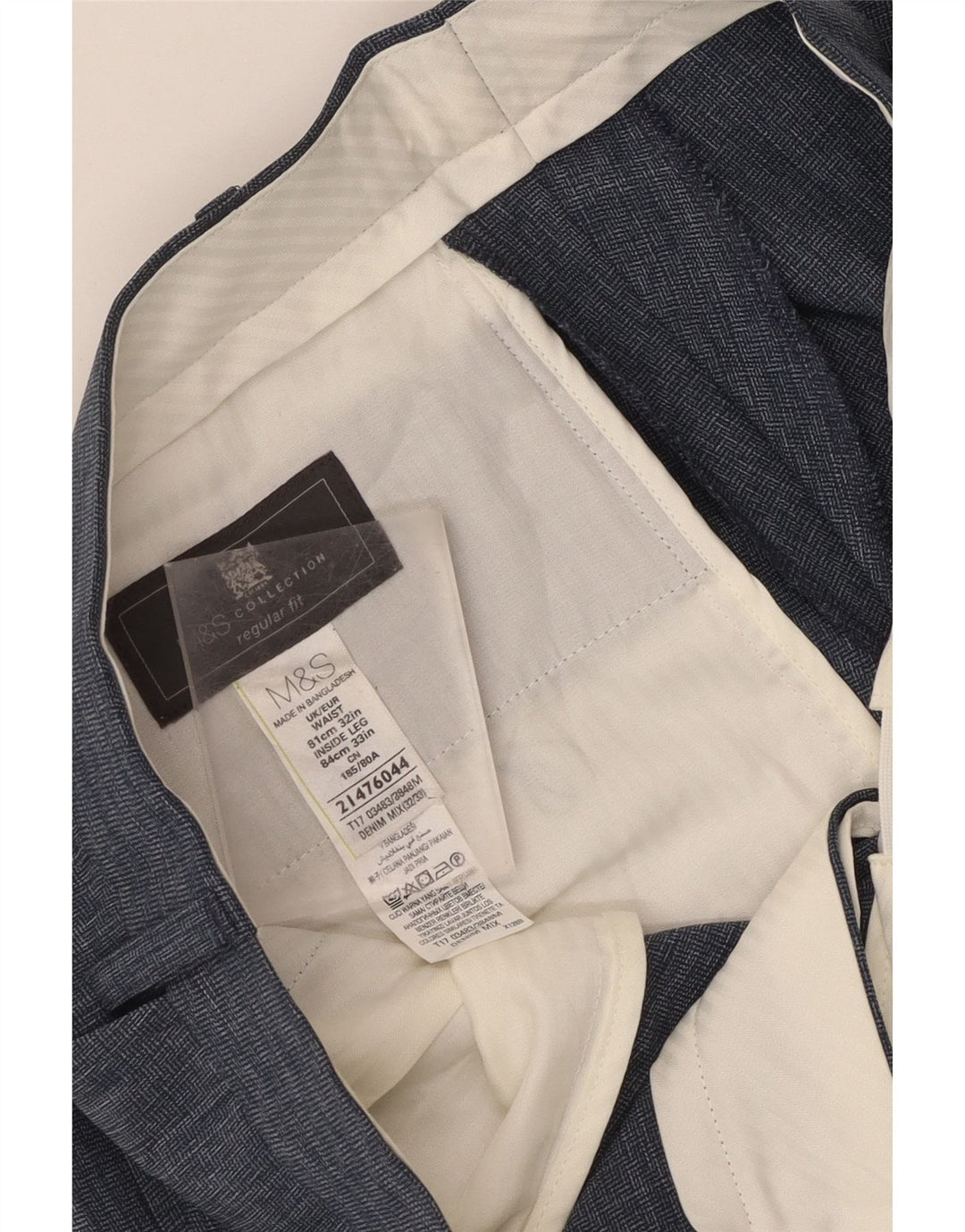 Marks & Spencer Mens Regular Fit Suit Trousers W32 L33 Blue Polyester