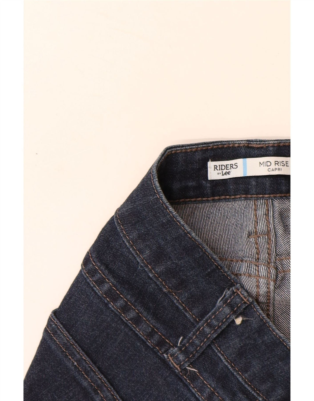 LEE Womens Riders Mid Rise Capri Jeans US 14 Large W34 L19 Navy Blue