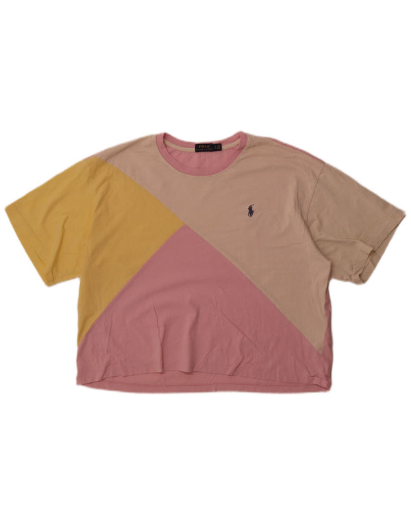 Polo Ralph Lauren Womens T-Shirt Top UK 18 XL Pink Colourblock Cotton