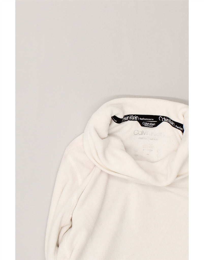 CALVIN KLEIN Womens Tall Graphic Roll Neck Fleece Jumper UK 18 XL White | Vintage Calvin Klein | Thrift | Second-Hand Calvin Klein | Used Clothing | Messina Hembry 