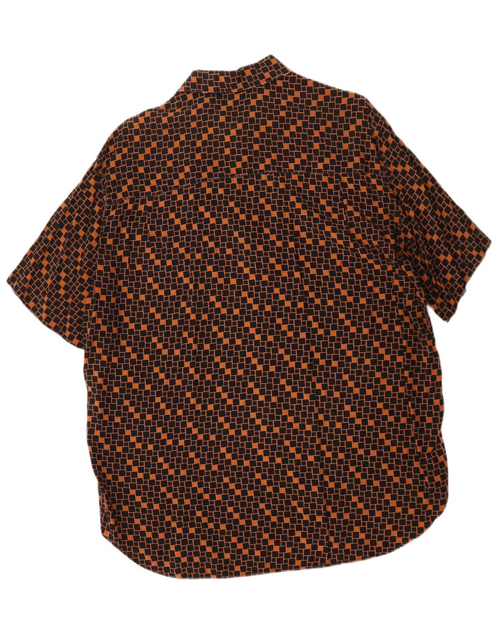 Vintage Mens Short Sleeve Shirt Large Brown Geometric