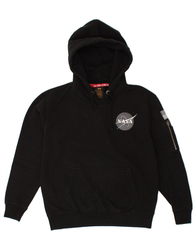 ALPHA INDUSTRIES Mens Nasa Graphic Hoodie Jumper Medium Black Cotton | Vintage Alpha Industries | Thrift | Second-Hand Alpha Industries | Used Clothing | Messina Hembry 