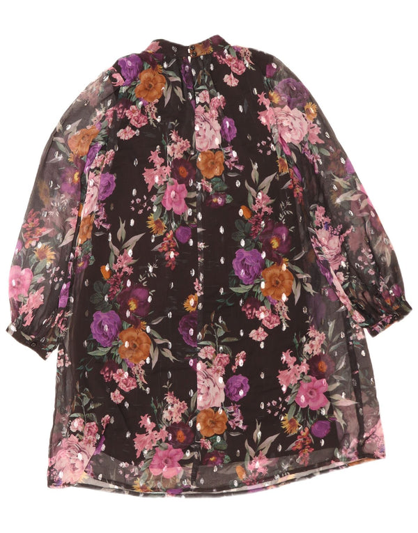 Lipsy Girls Long Sleeve Shift Dress 12-13 Years Black Floral Polyester