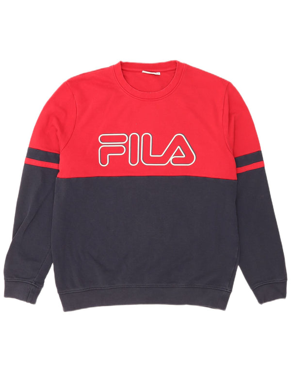Fila Mens Graphic Sweatshirt Jumper Large Navy Blue Colourblock Cotton