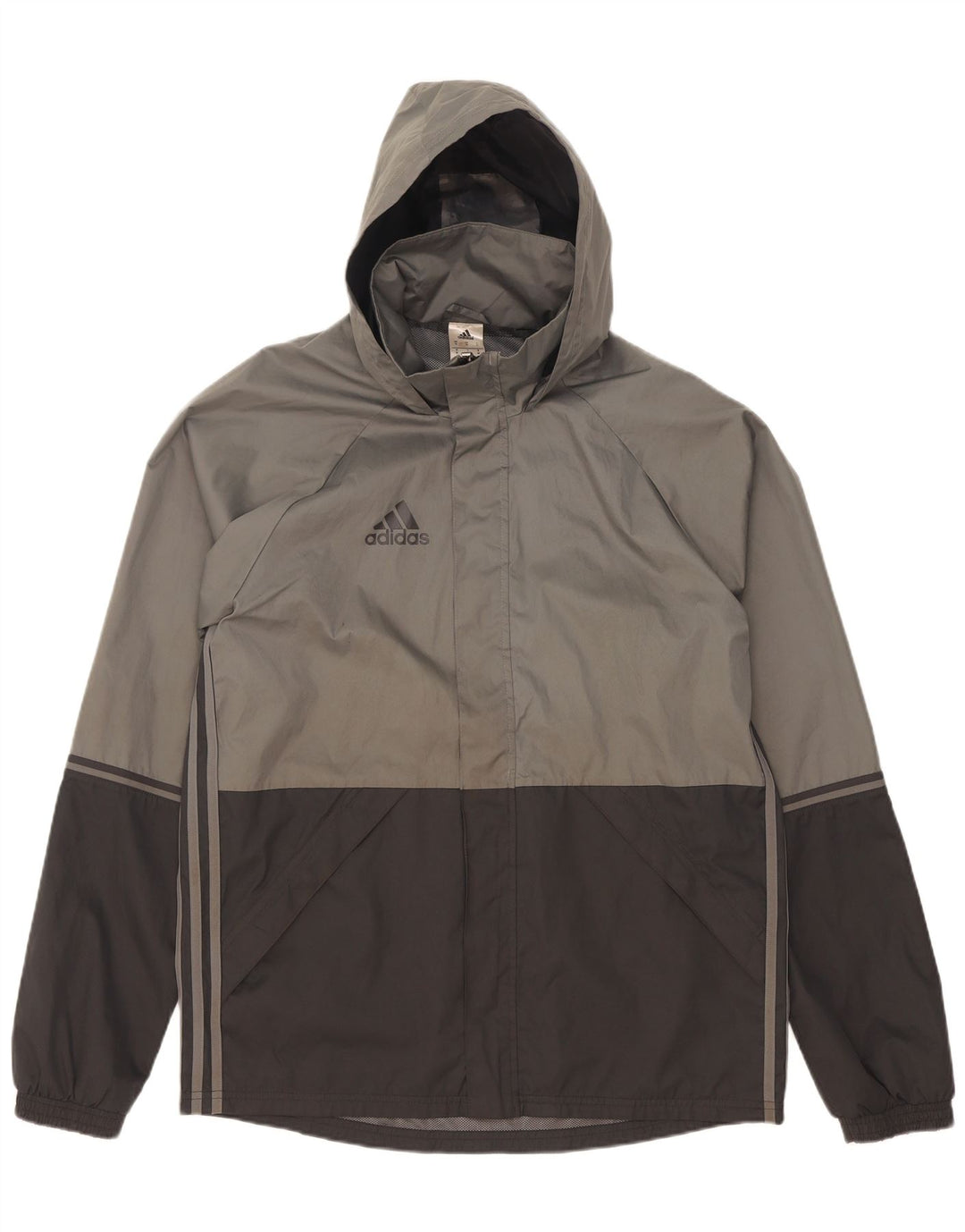 Adidas Mens Hooded Rain Jacket UK 38 Medium Grey Colourblock Polyester