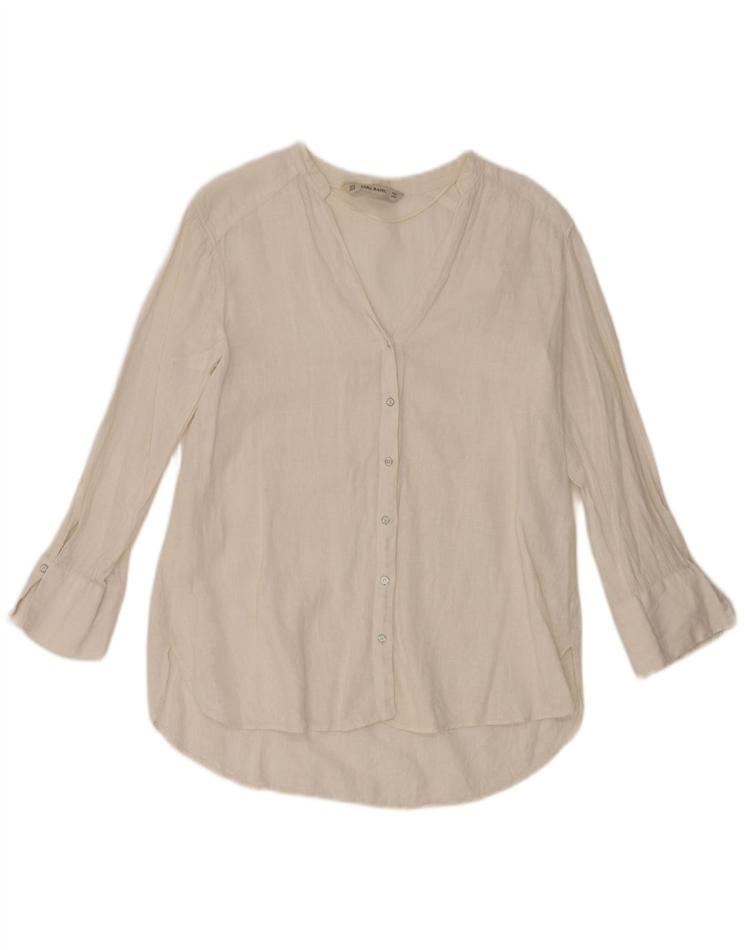 Zara Womens 3/4 Sleeve Shirt Blouse UK 14 Medium White Linen