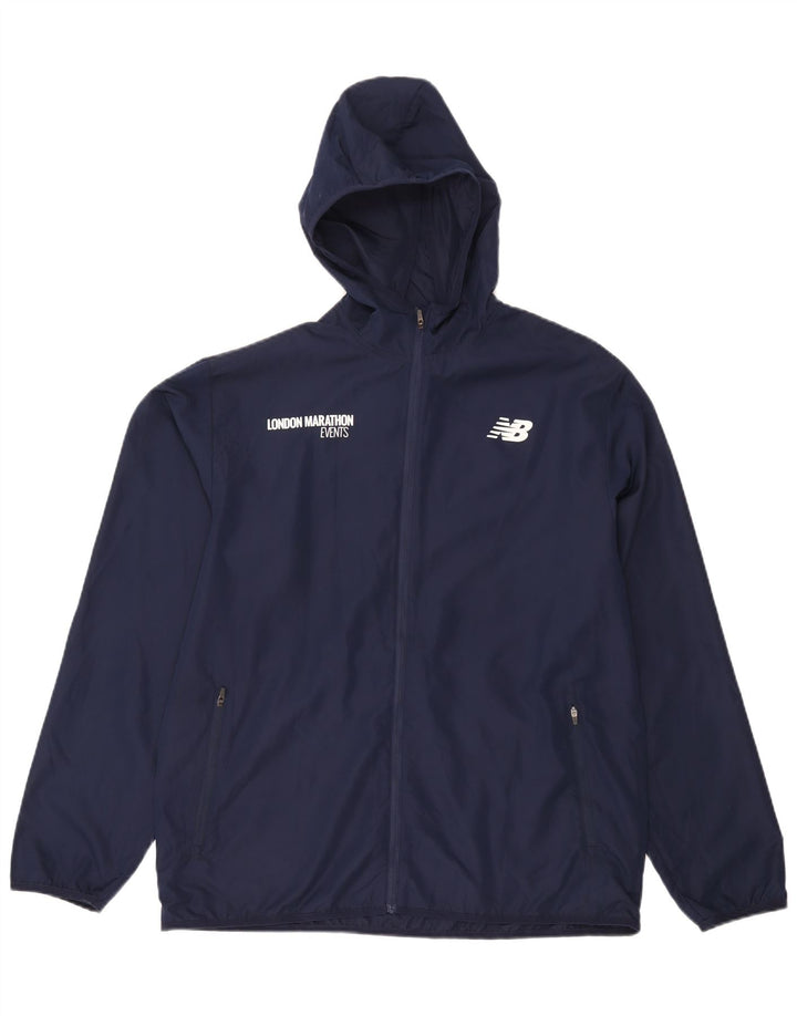 New Balance Mens Graphic Hooded Rain Jacket Large Navy Blue Polyester