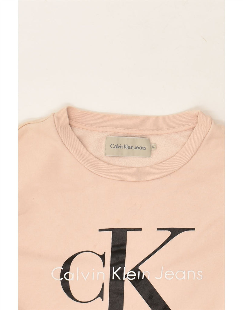 CALVIN KLEIN Womens Graphic Sweatshirt Jumper UK 14 Medium Beige | Vintage Calvin Klein | Thrift | Second-Hand Calvin Klein | Used Clothing | Messina Hembry 