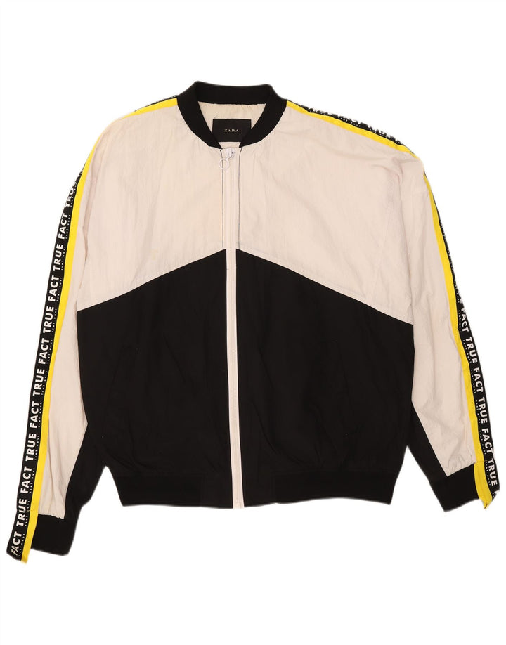 Zara Mens Graphic Tracksuit Top Jacket Large Black Colourblock Nylon