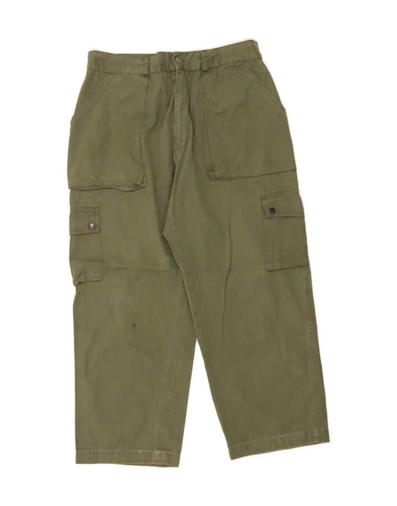 VINTAGE Mens Straight Cargo Cropped Trousers W34 L26 Green Cotton Vintage Vintage and Second-Hand Vintage from Messina Hembry 