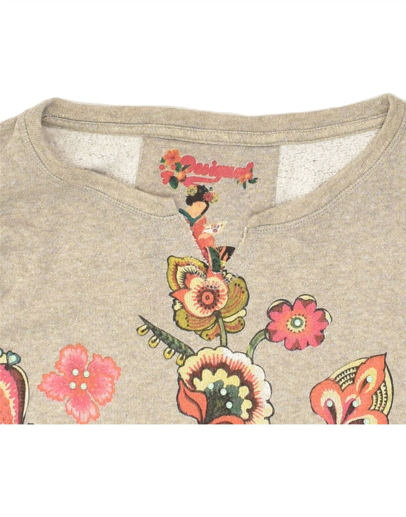 DESIGUAL Womens Graphic Sweatshirt Jumper UK 10 Small Grey Floral Cotton | Vintage Desigual | Thrift | Second-Hand Desigual | Used Clothing | Messina Hembry 