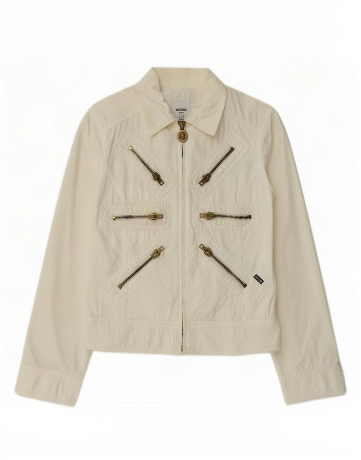 Moschino Womens Bomber Jacket UK 12 Medium Off White Cotton