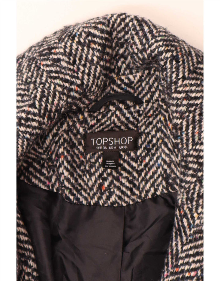 Topshop Womens Oversized Overcoat UK 8 Small Black Herringbone