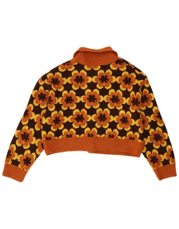 Zara Womens Oversized Crop Cardigan Sweater UK 10 Small Orange Floral