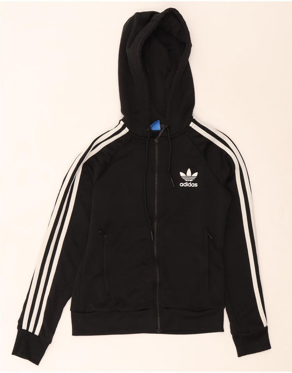 Adidas Womens Zip Hoodie Sweater UK 8 Small Black Polyester
