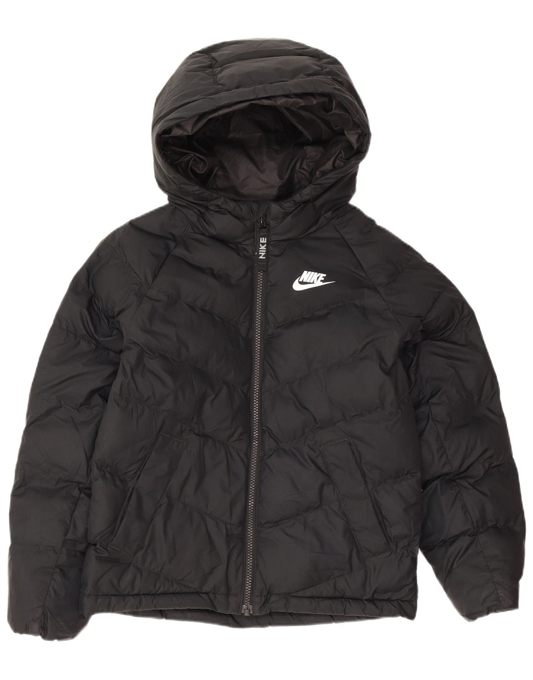 Nike Girls Hooded Padded Jacket 8-9 Years Small Black