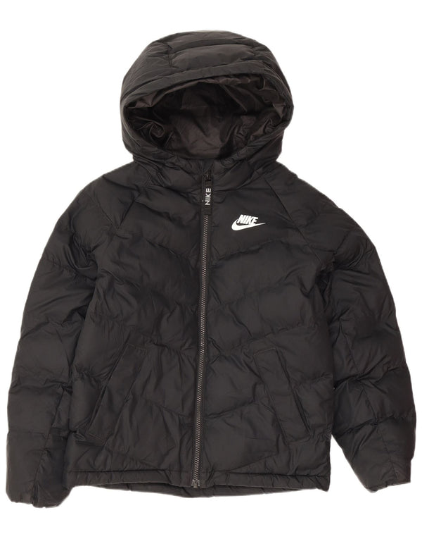 Nike Girls Hooded Padded Jacket 8-9 Years Small Black