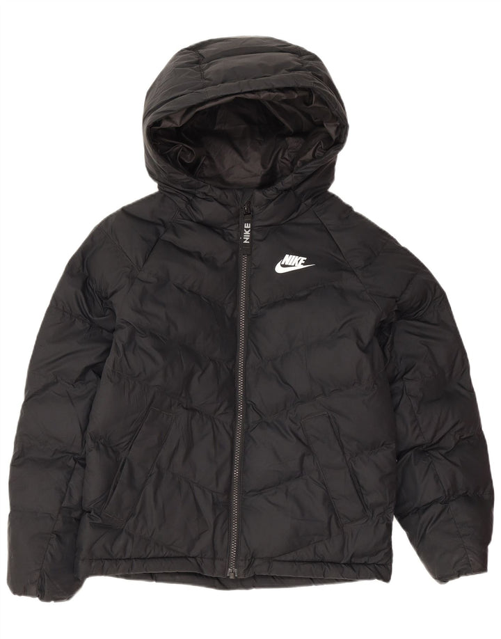 Nike Girls Hooded Padded Jacket 8-9 Years Small Black