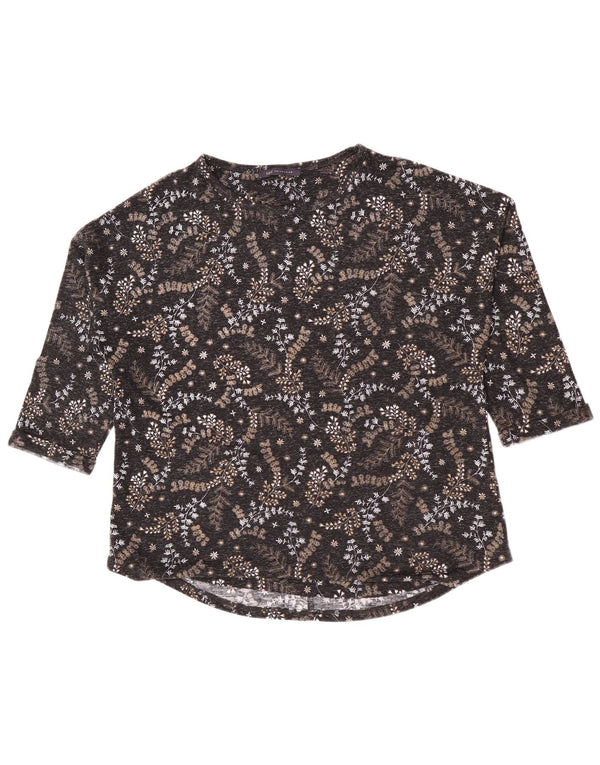 Marks & Spencer Womens Top 3/4 Sleeve UK 16 Large Black Floral Polyester