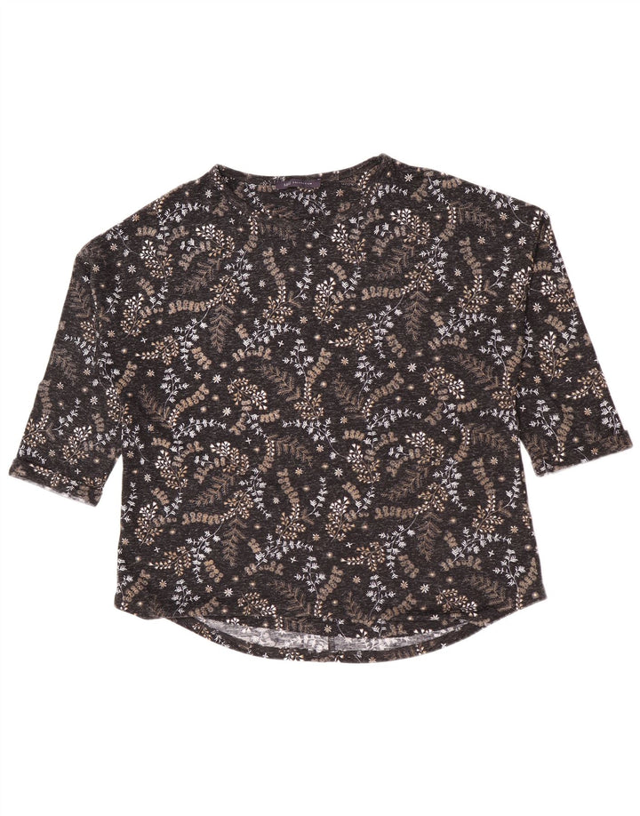 Marks & Spencer Womens Top 3/4 Sleeve UK 16 Large Black Floral Polyester