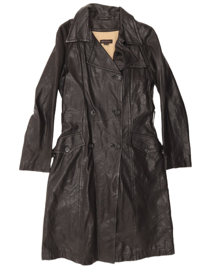 Bruno Magli Womens Double Breasted Leather Coat UK 12 Medium Black Leather