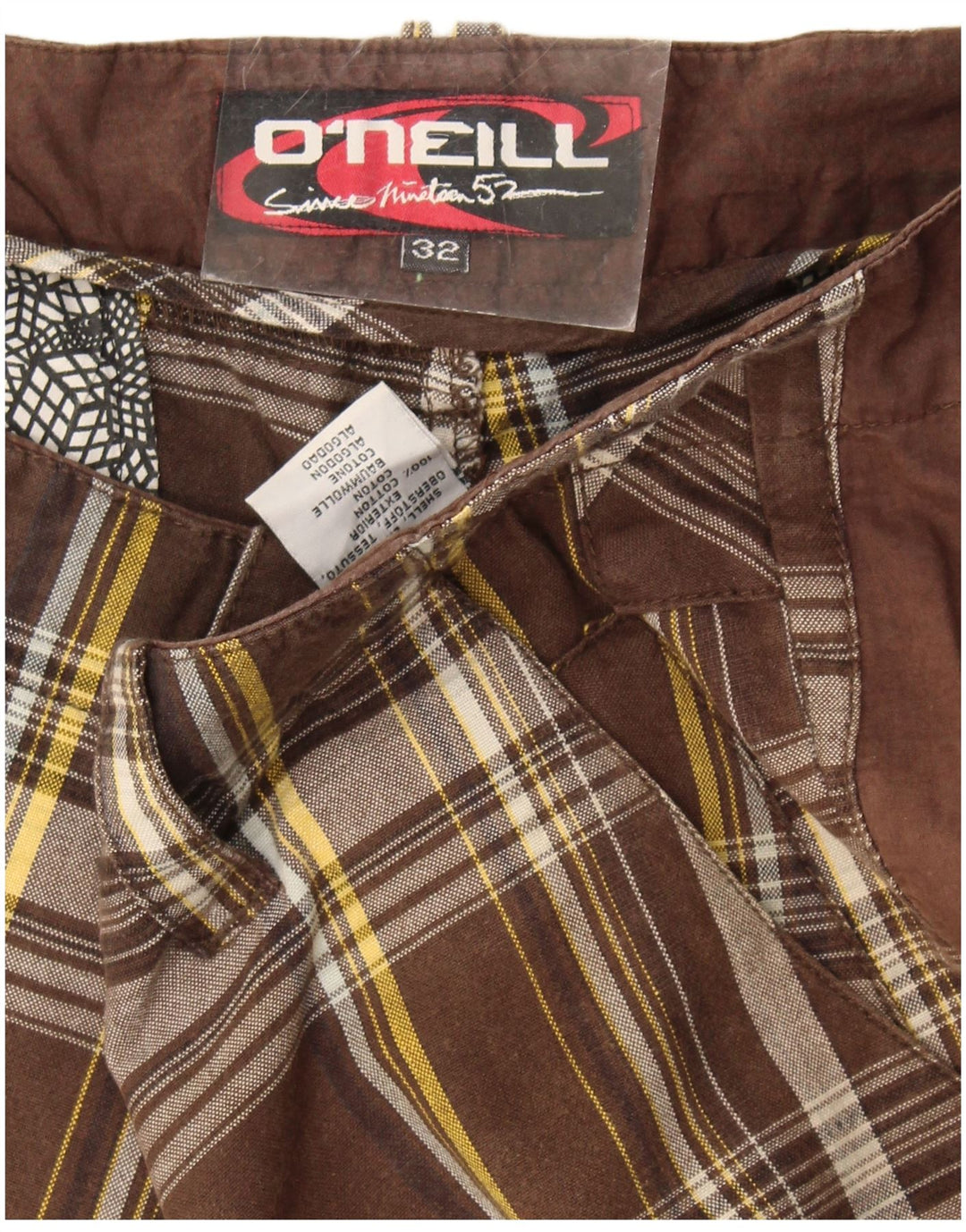 O'Neill Mens Chino Shorts W32 Medium Brown Plaid Cotton