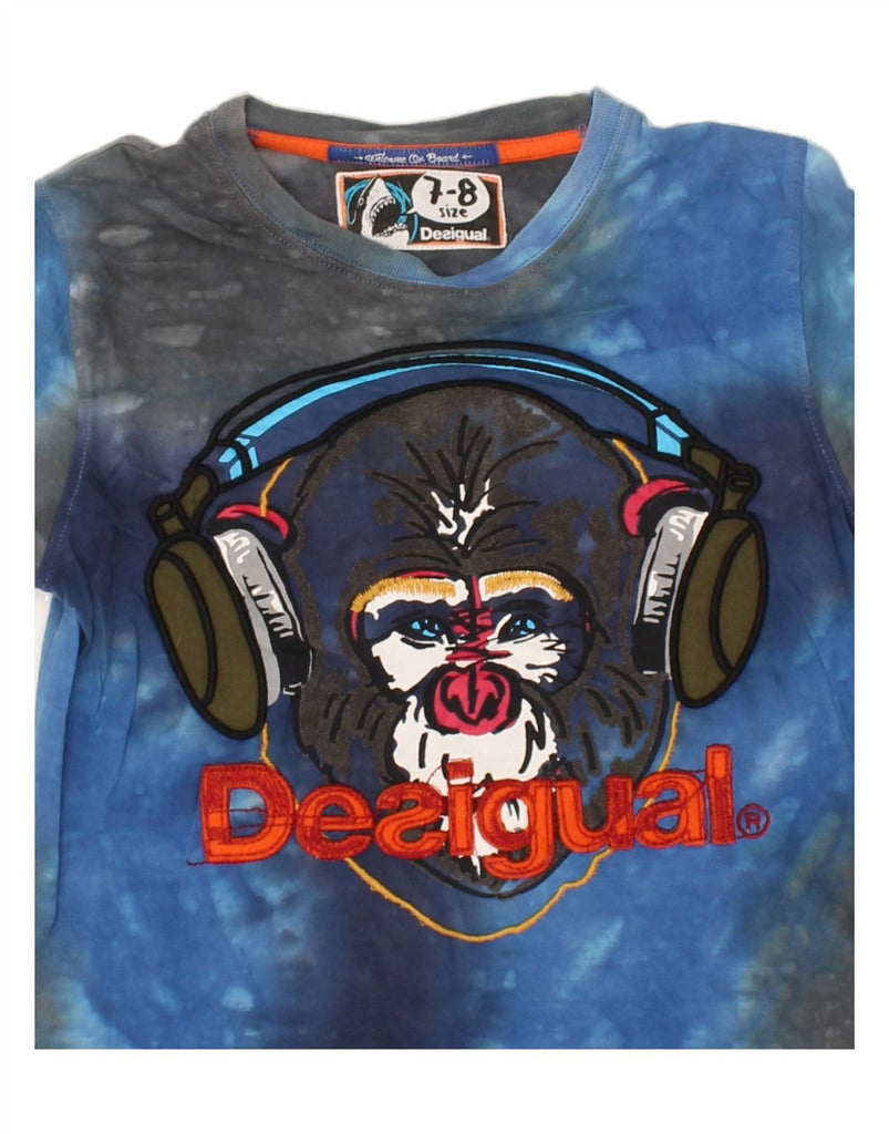 DESIGUAL Boys Graphic T-Shirt Top 7-8 Years Blue Tie Dye | Vintage Desigual | Thrift | Second-Hand Desigual | Used Clothing | Messina Hembry 