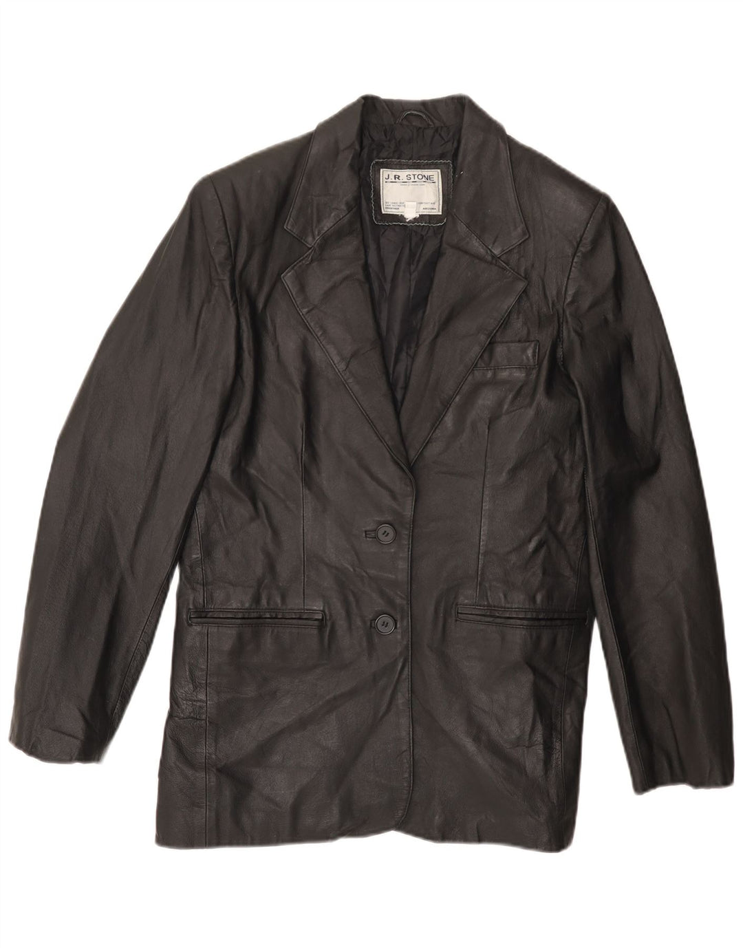VINTAGE Womens 2 Button Leather Blazer Jacket UK 14 Large Black Leather