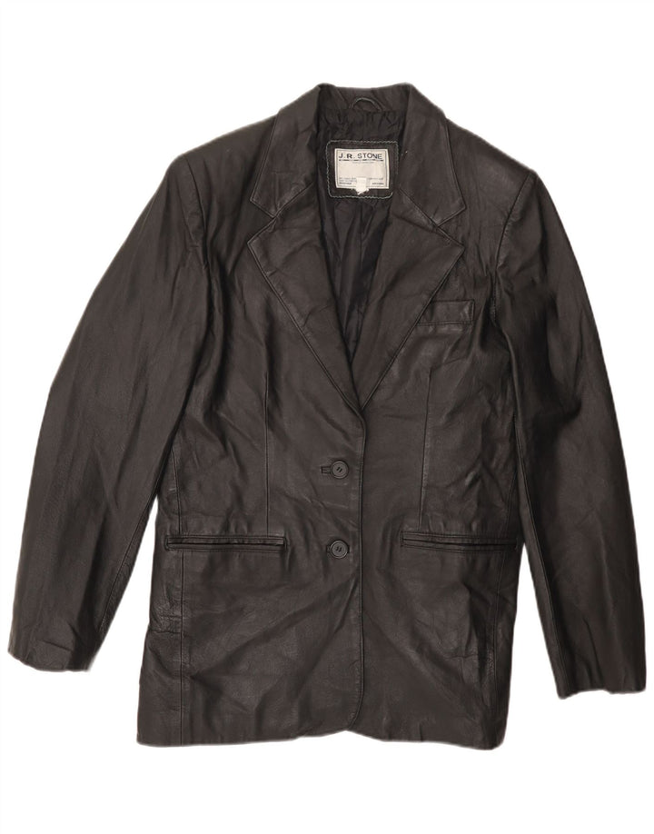 VINTAGE Womens 2 Button Leather Blazer Jacket UK 14 Large Black Leather