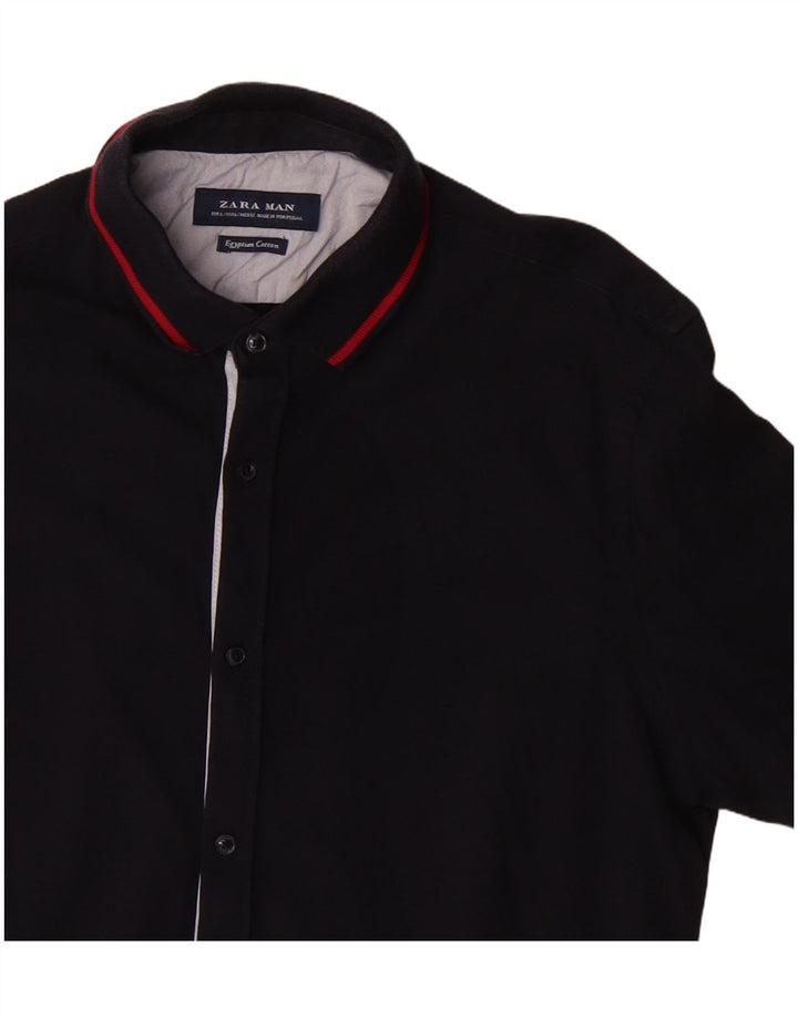 Zara Mens Short Sleeve Shirt Large Navy Blue