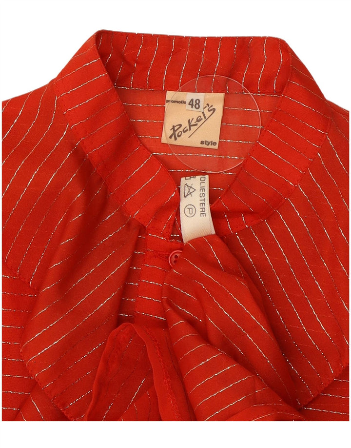 Vintage Womens Ruffle Front Blouse Top IT 48 XL Red Striped Polyester