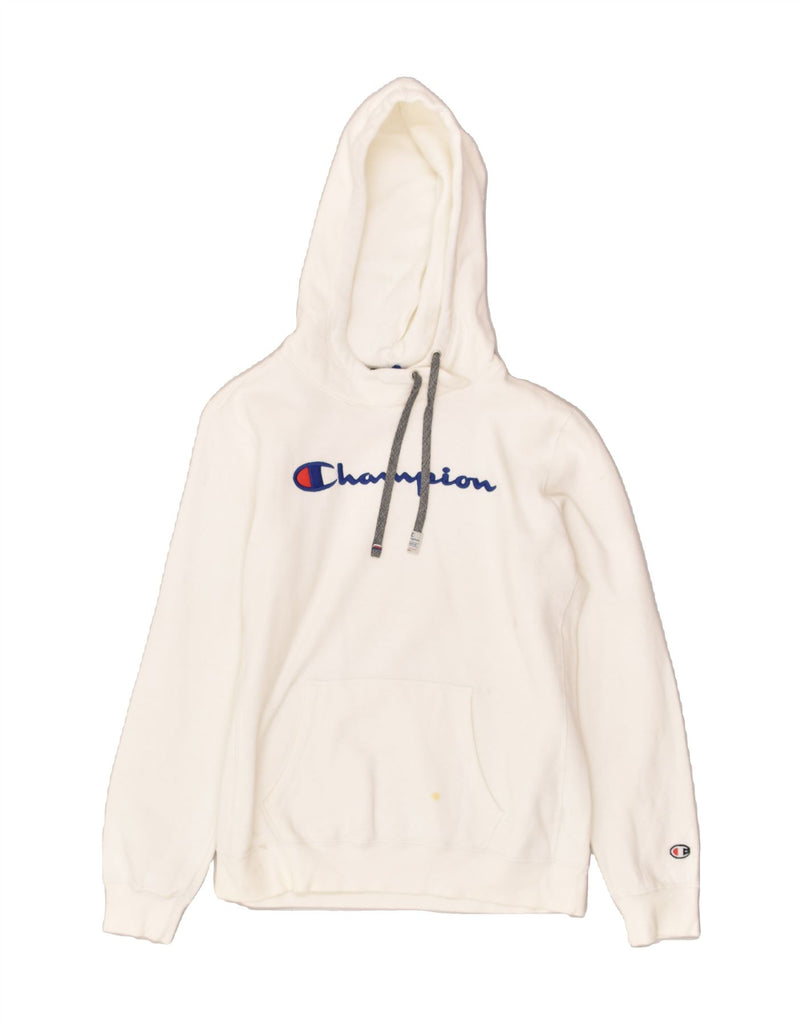 CHAMPION Womens Graphic Hoodie Jumper UK 16 Large White Cotton | Vintage Champion | Thrift | Second-Hand Champion | Used Clothing | Messina Hembry 