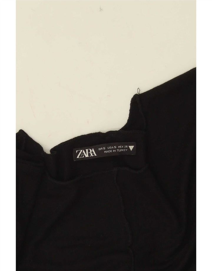 Zara Womens Crop Top Long Sleeve UK 8 Small Black