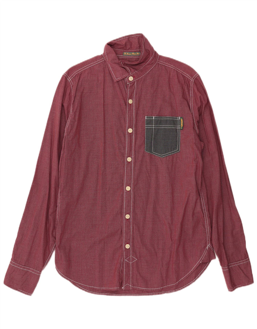 Superdry Mens Shirt Large Burgundy Check Cotton