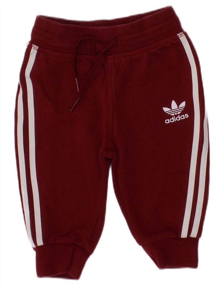 Adidas Baby Girls Graphic Tracksuit Trousers 3-6 Months Burgundy Cotton