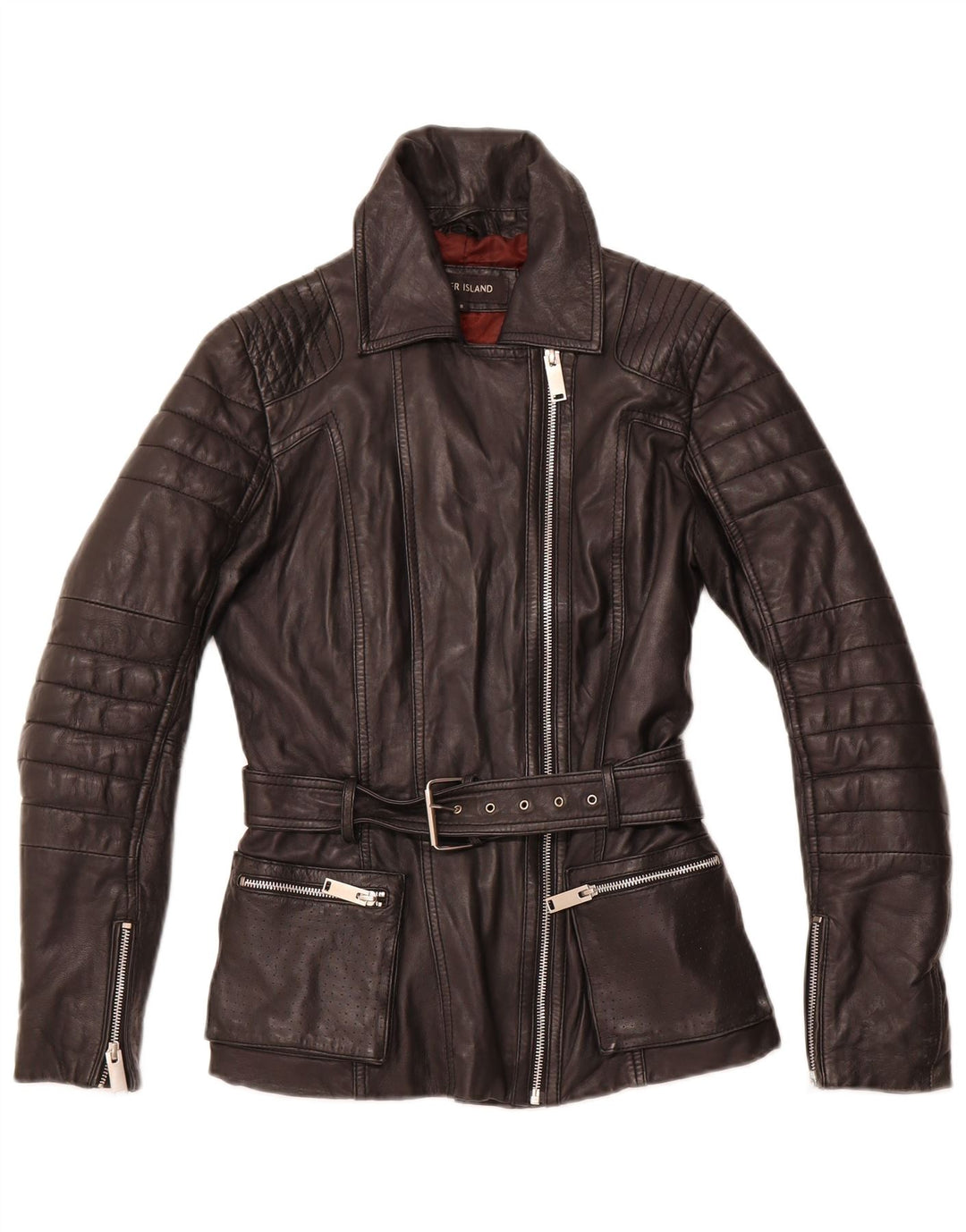 RIVER ISLAND Womens Leather Biker Jacket UK 8 Small  Black Leather