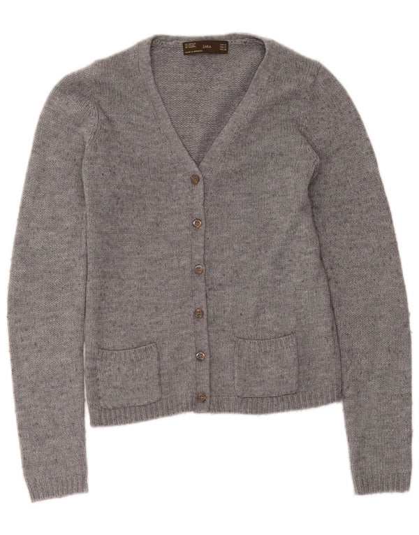 Zara Womens Cardigan Sweater UK 12 Medium Grey Flecked Acrylic