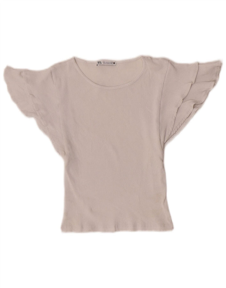 Zara Womens Crop Batwing Blouse Top UK 8 Small White Cotton