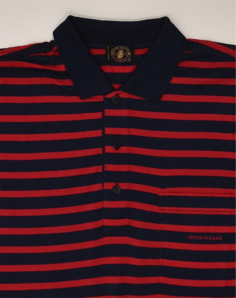 VINTAGE Mens Polo Shirt XL Navy Blue Striped Cotton | Vintage Vintage | Thrift | Second-Hand Vintage | Used Clothing | Messina Hembry 