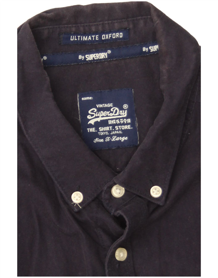 Superdry Mens Short Sleeve Shirt XL Navy Blue Cotton